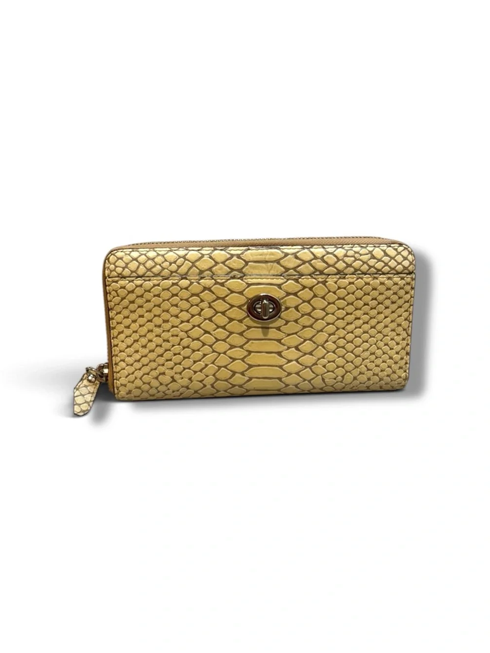 Coach Park Python Continental Long Wallet Beige & Brown Pte- owned